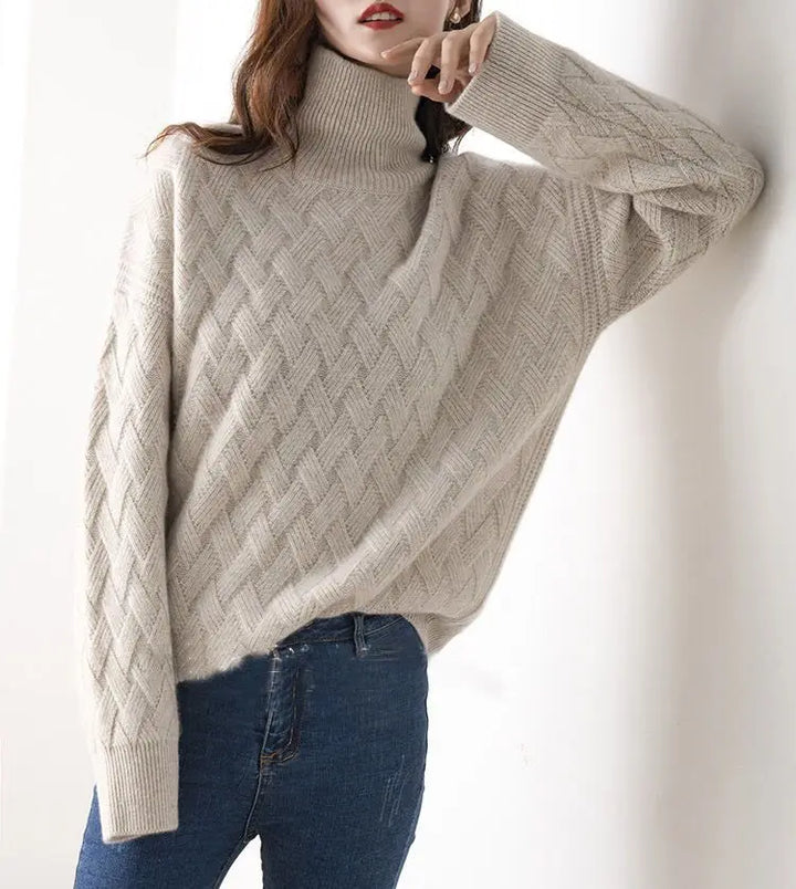 Clara Basketweave Turtleneck Sweater