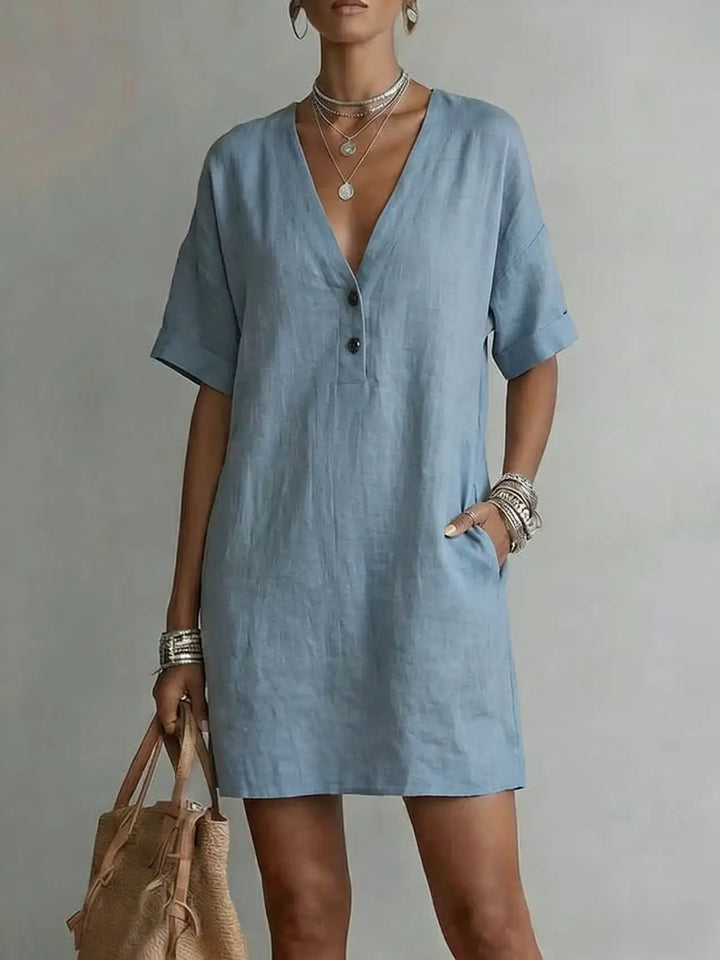 Talia Breathable Linen V-Neck Mini Dress