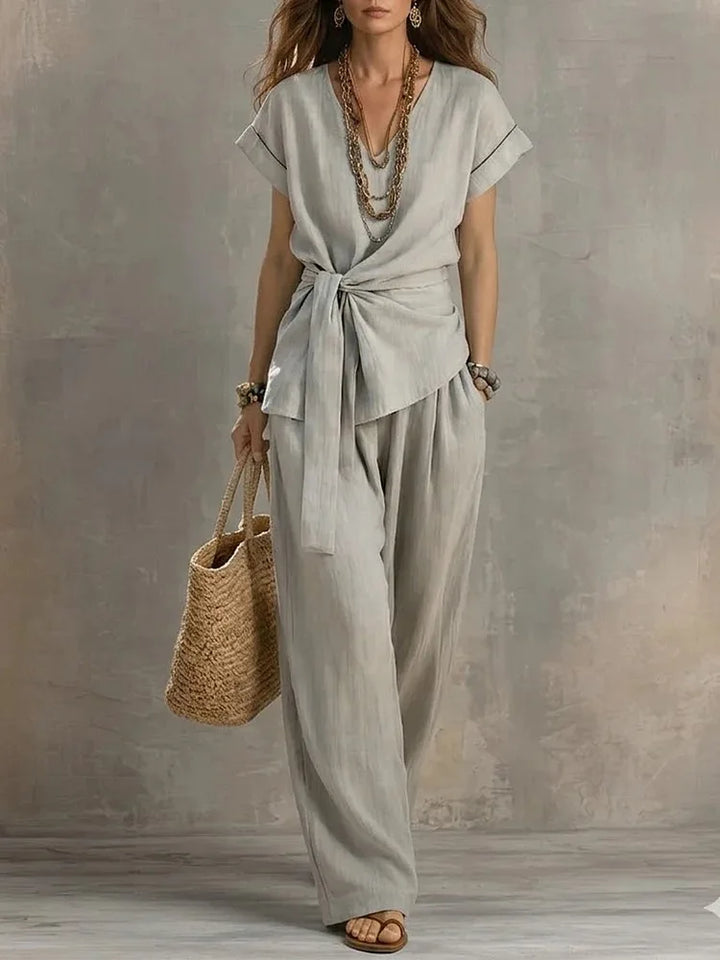 Ainsley Relaxed Tie Waist V Neck Lounge Set