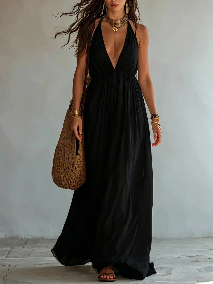 Evelina Deep V Neck Maxi Dress