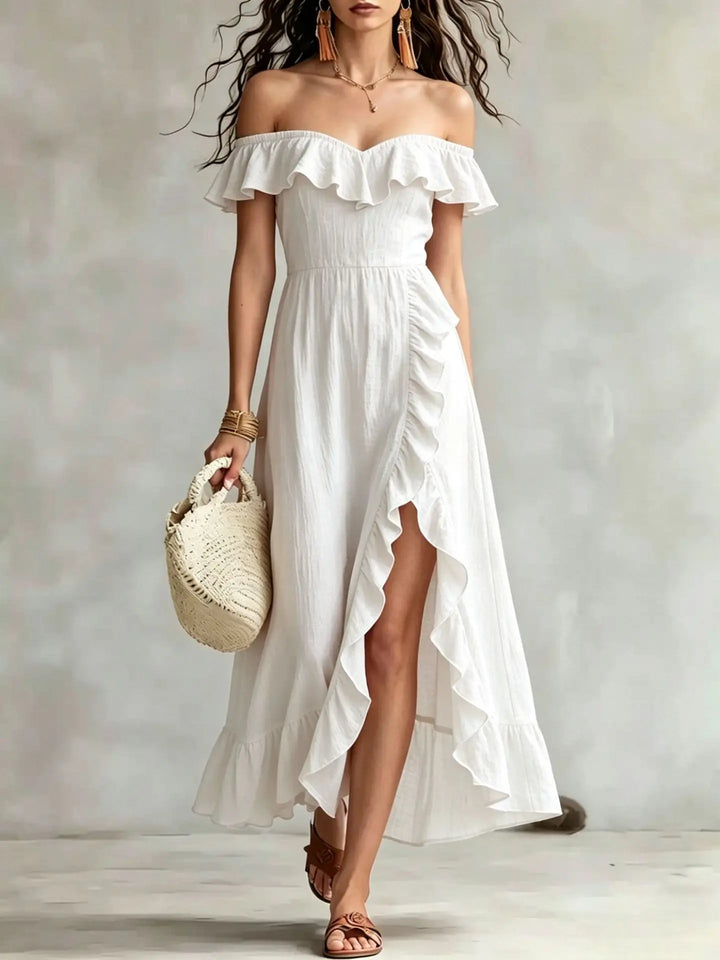 Arabella Off Shoulder Split Hem Maxi Dress