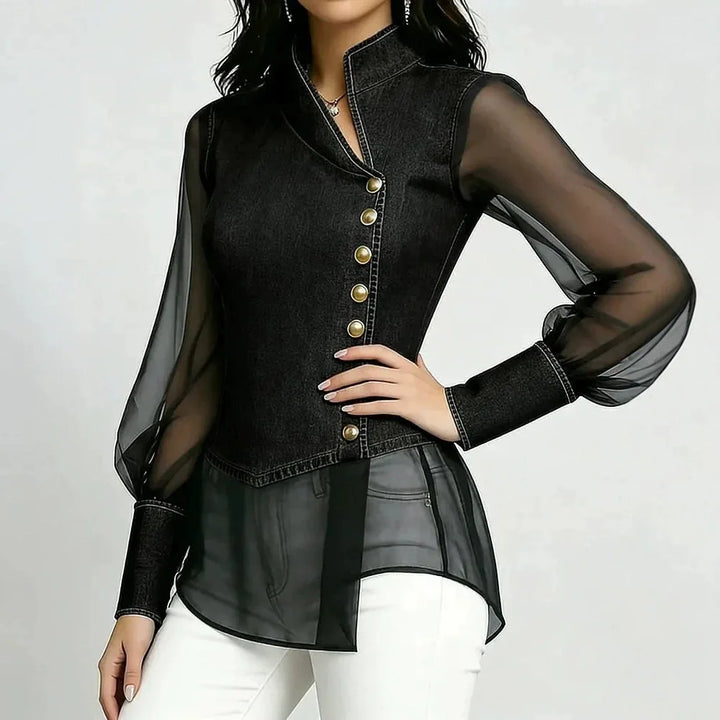 Marcella Chiffon Denim Top