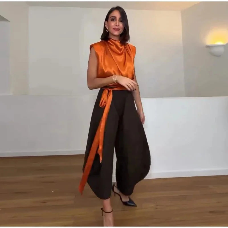 Avery Satin Tie-Waist Blouse