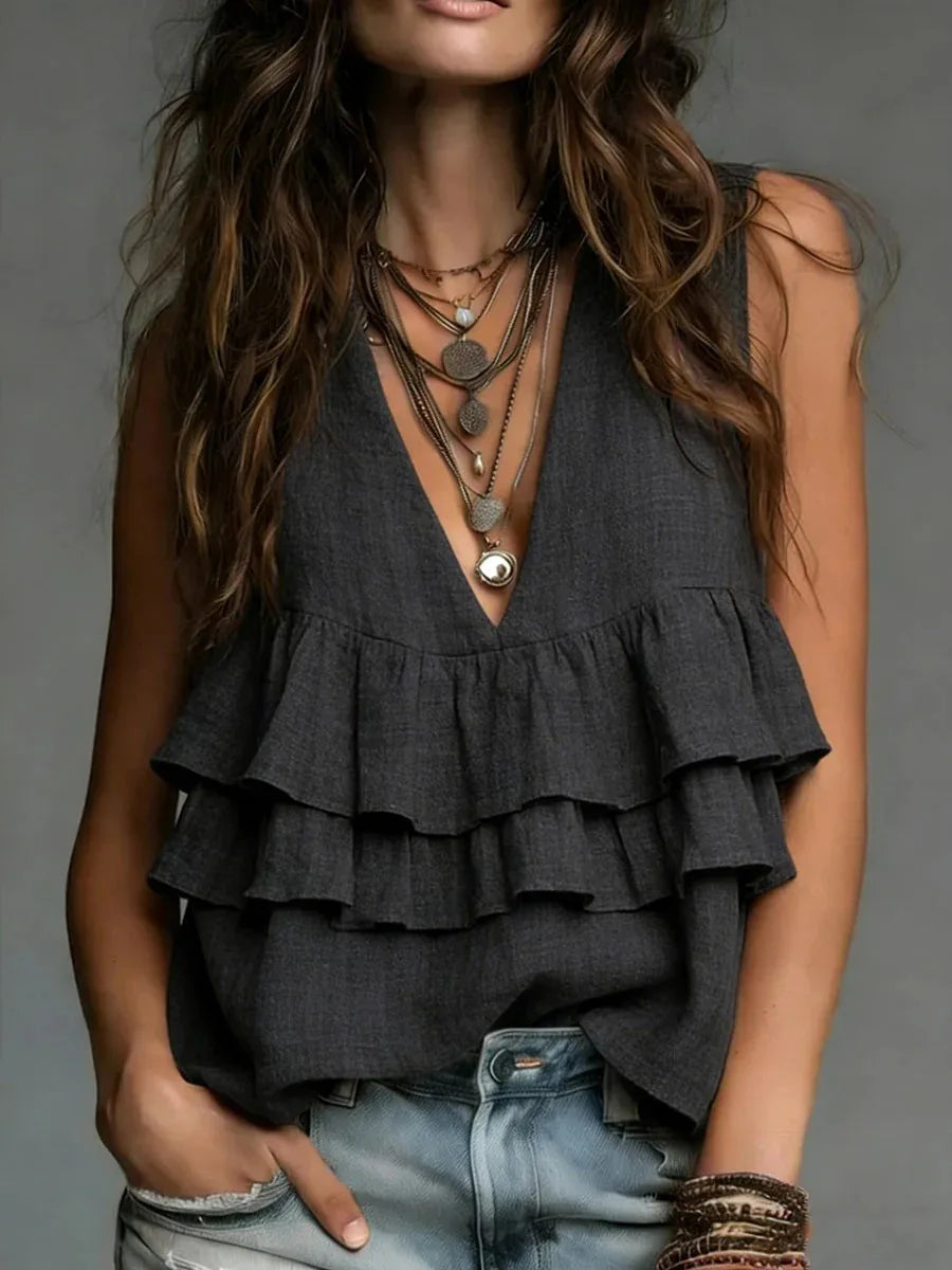 Aurora Ruffled V Neck Casual Blouse
