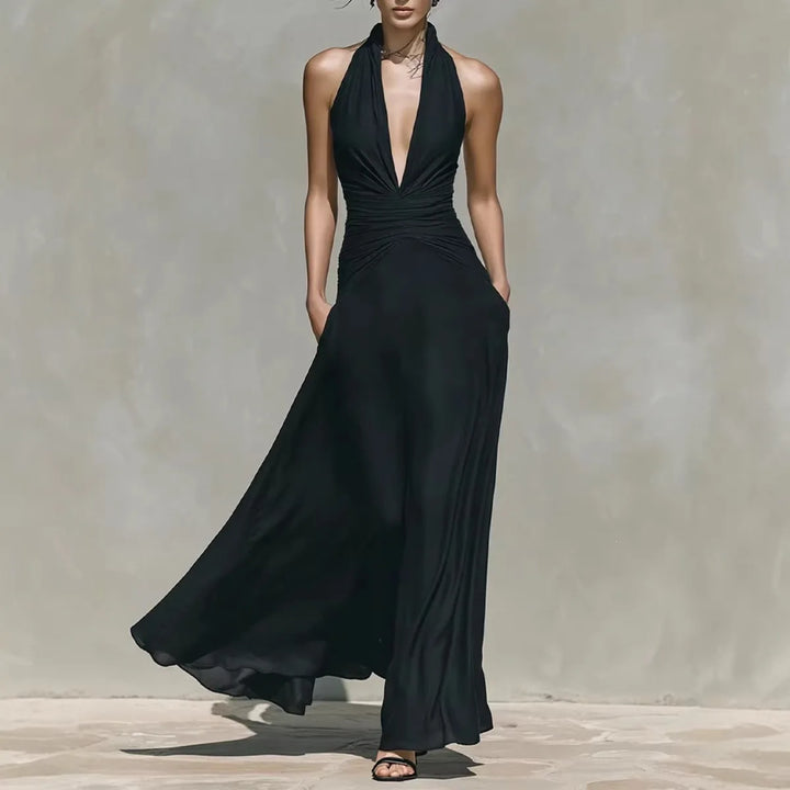 Raven V Neck Sleeveless Ruched Bodycon Maxi Dress