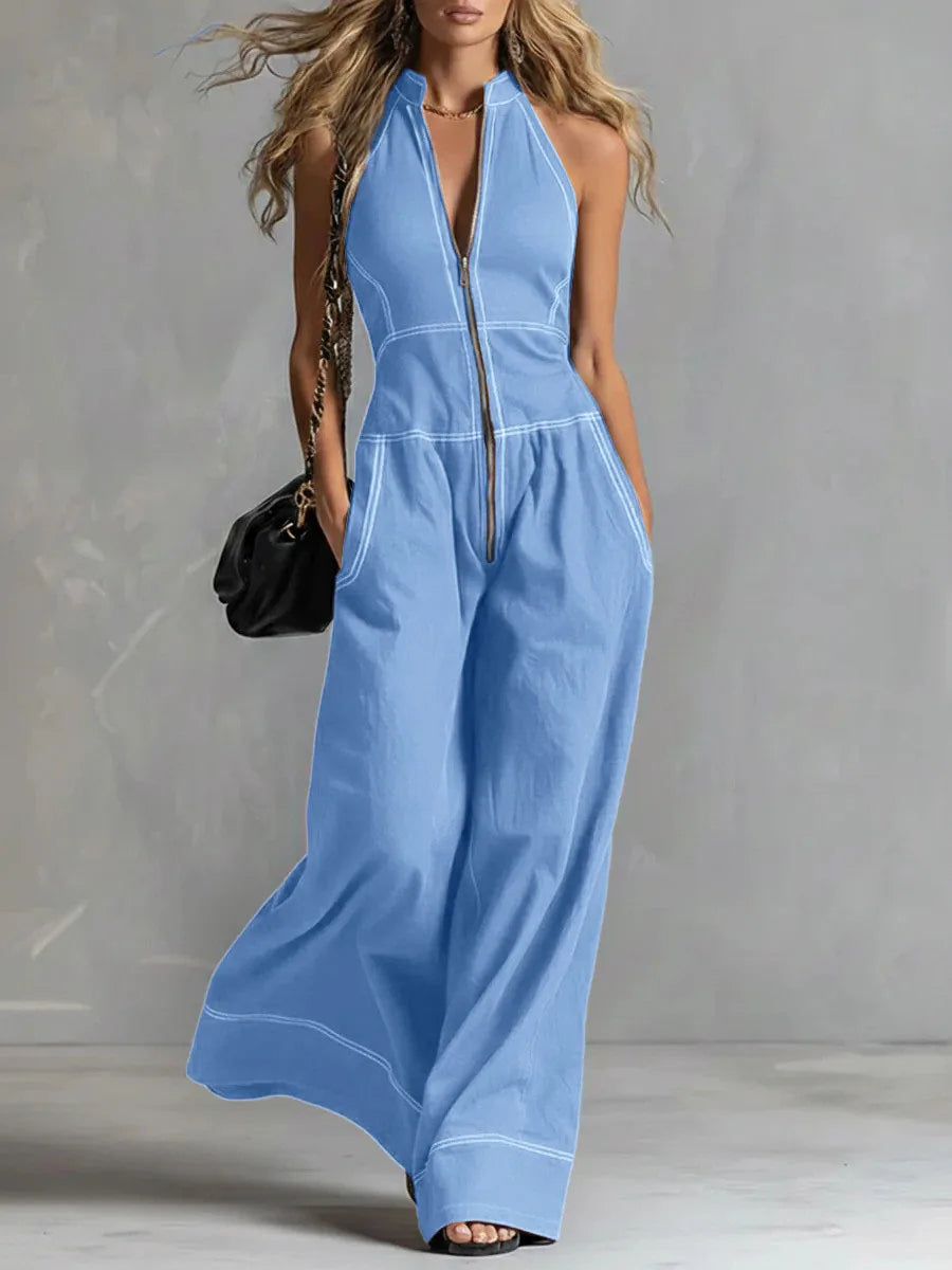 Kaia Zip Front Wide Leg Jumpsuit
