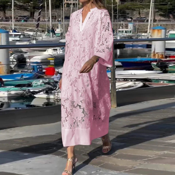 Beatrice Embroidered Eyelet V Neck Maxi Dress