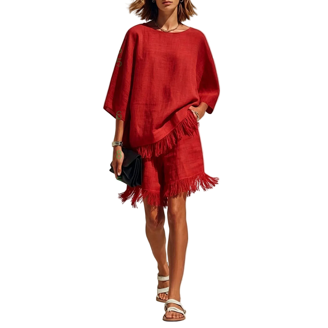 Phoebe Linen Fringe Cape Co-Ord Set