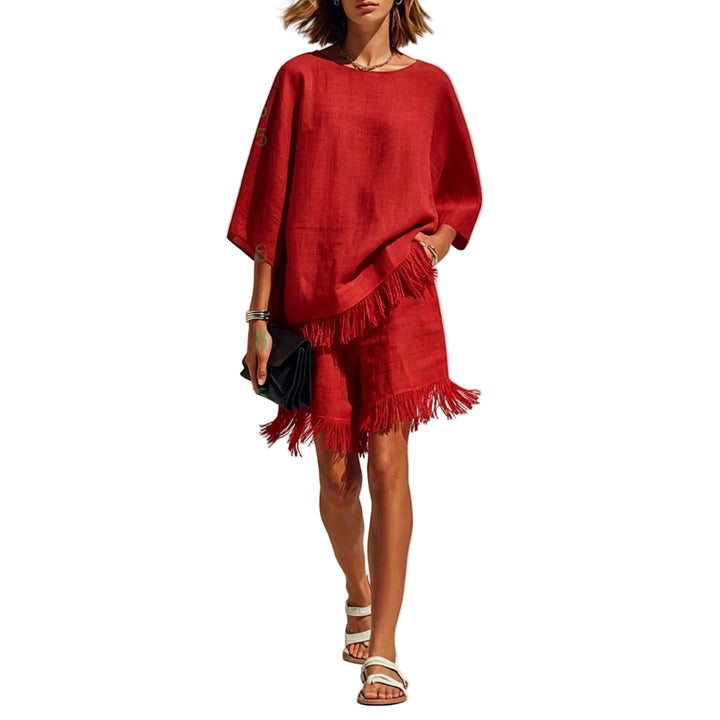 Phoebe Linen Fringe Cape Co-Ord Set