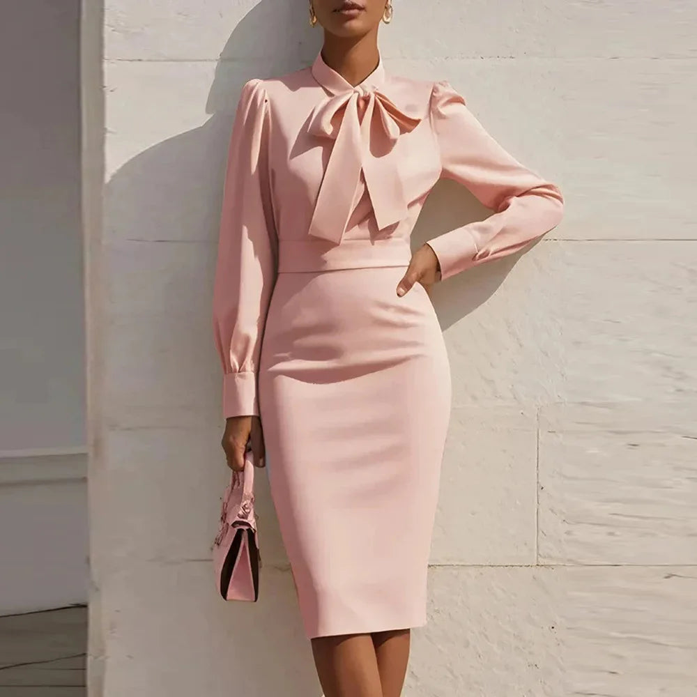Juliet Elegant Tie Front Bodycon Midi Dress