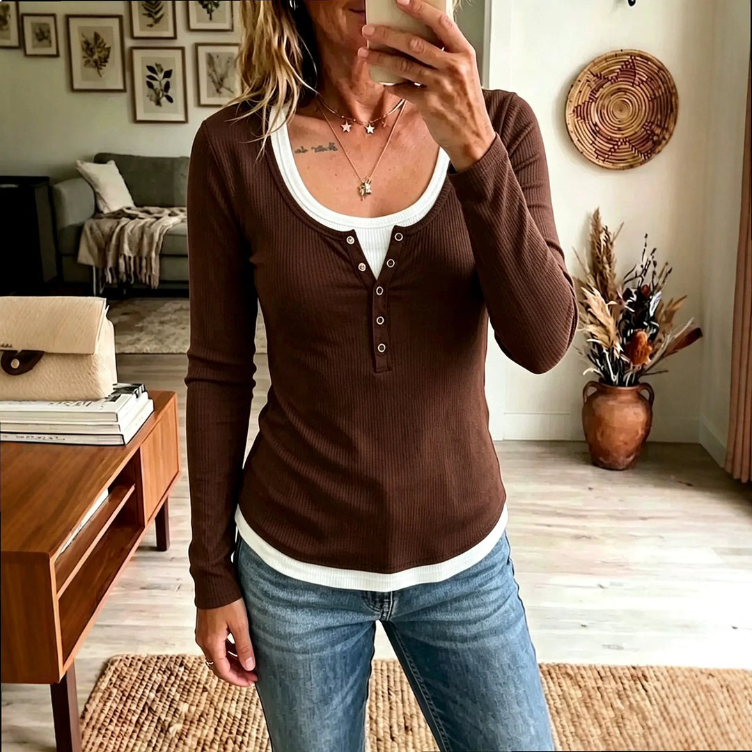 Brynn Half Button Ribbed Top
