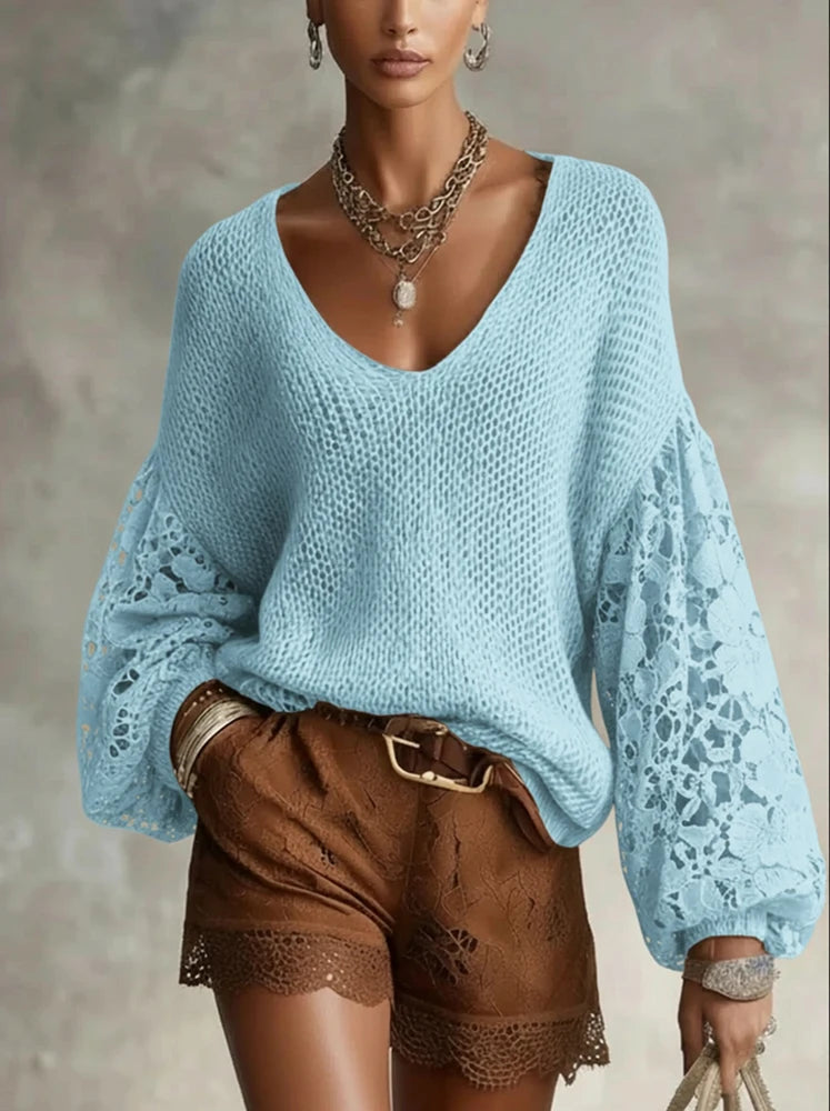 Eleanora Lace V Neck Sweater