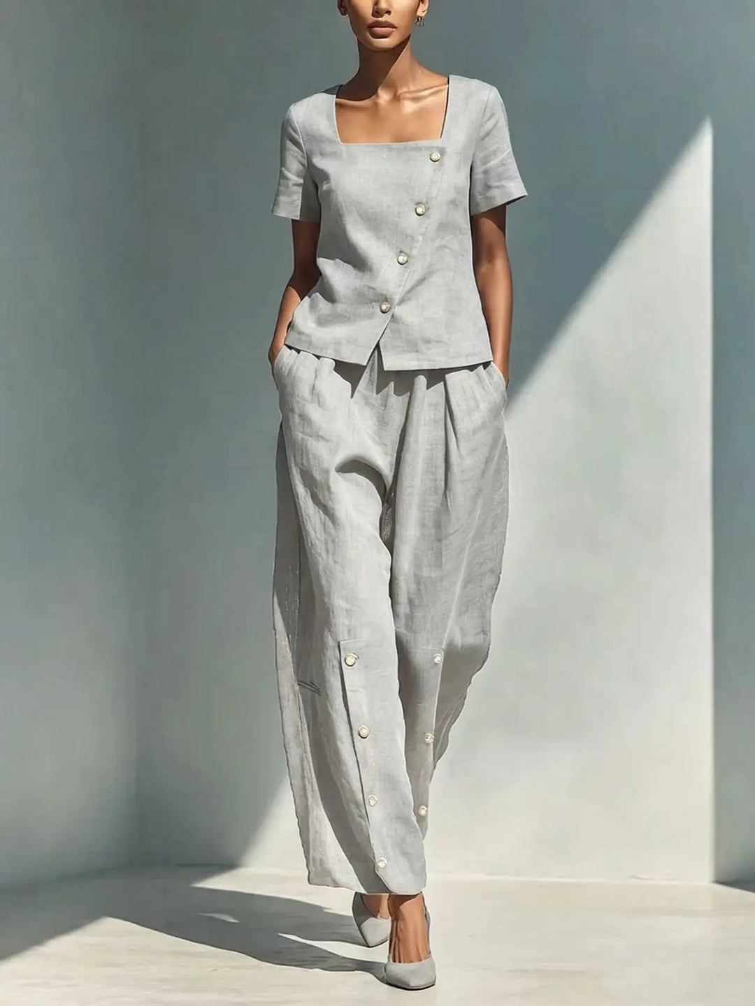 Nicole Button Front Trouser Set