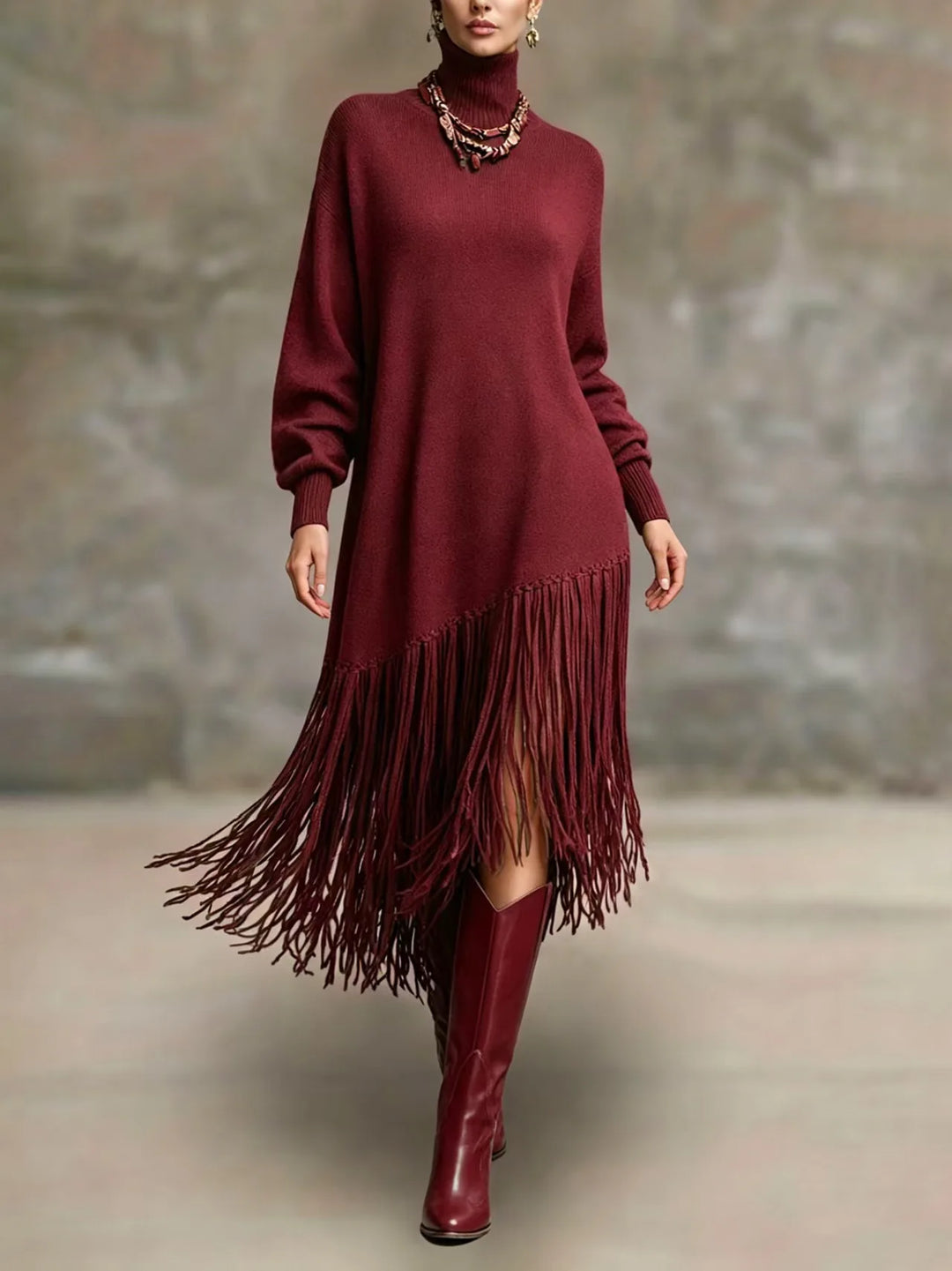 Celestine Fringe Knit Midi Dress