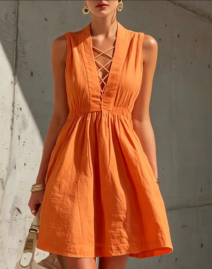 Sage Linen A-Line Mini Dress