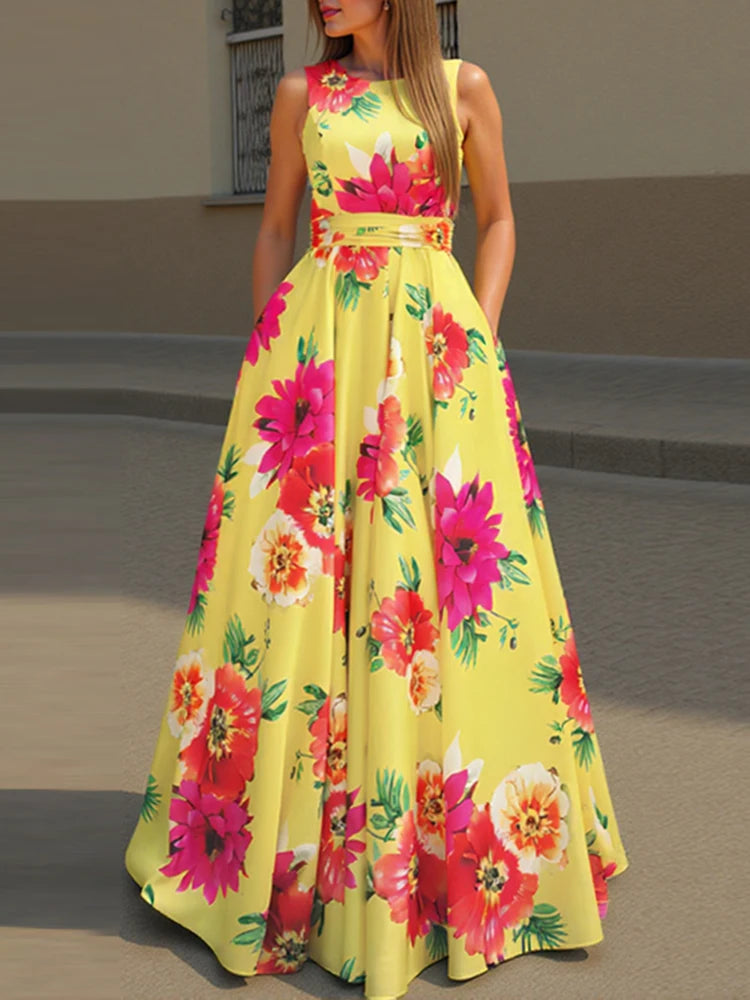 Ria Elegant Sleeveless Wedding Guest Maxi Dress