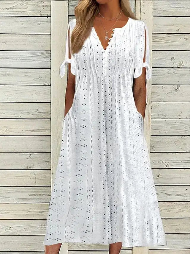 Bailey V Neck Eyelet Midi Dress