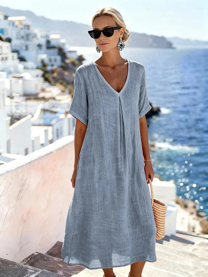 Maren Relaxed V Neck Summer Midi Dress