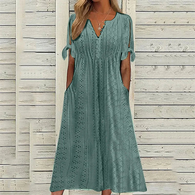 Bailey V Neck Eyelet Midi Dress
