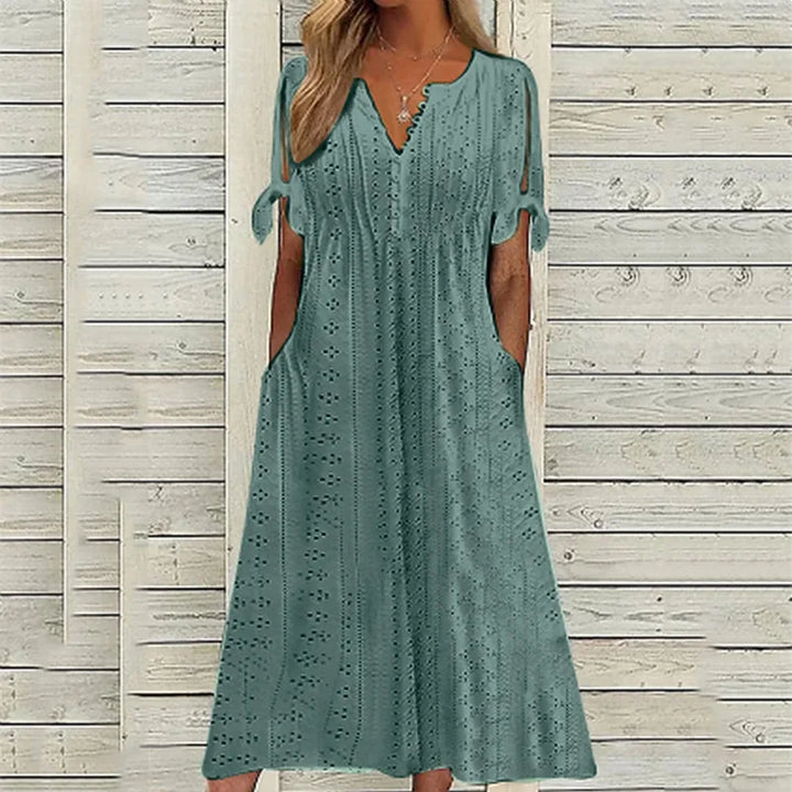 Bailey V Neck Eyelet Midi Dress