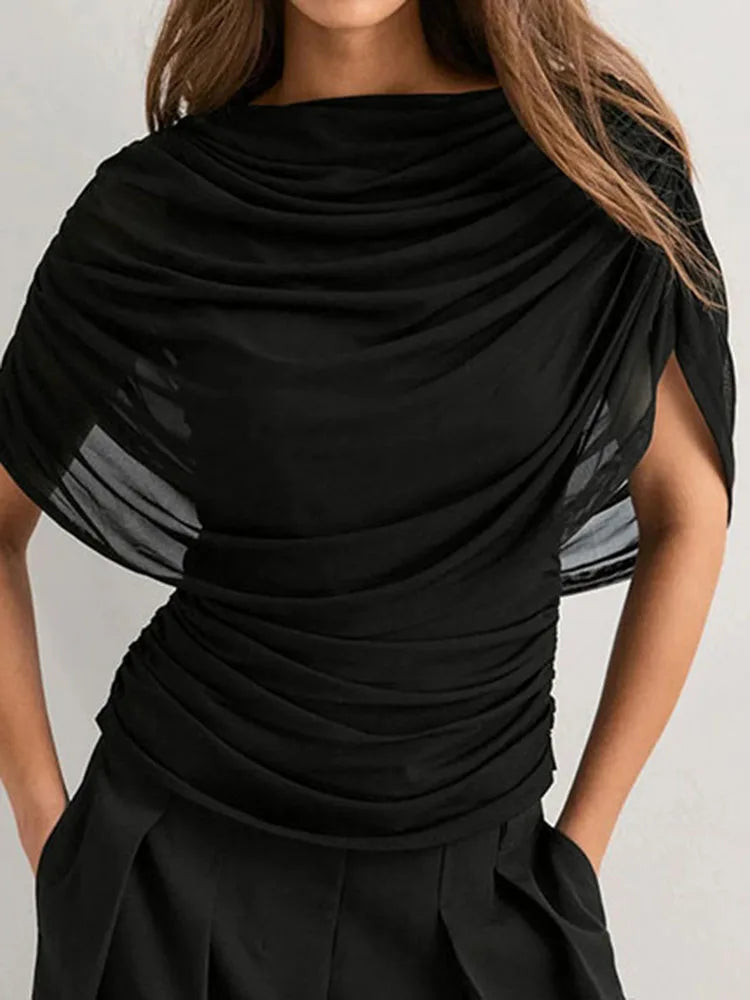 Victoria Draped Mesh Blouse
