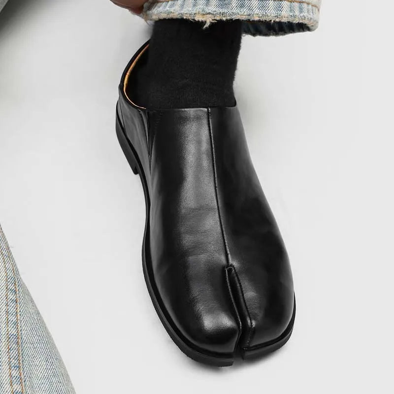 Raven Leather Tabi Loafers