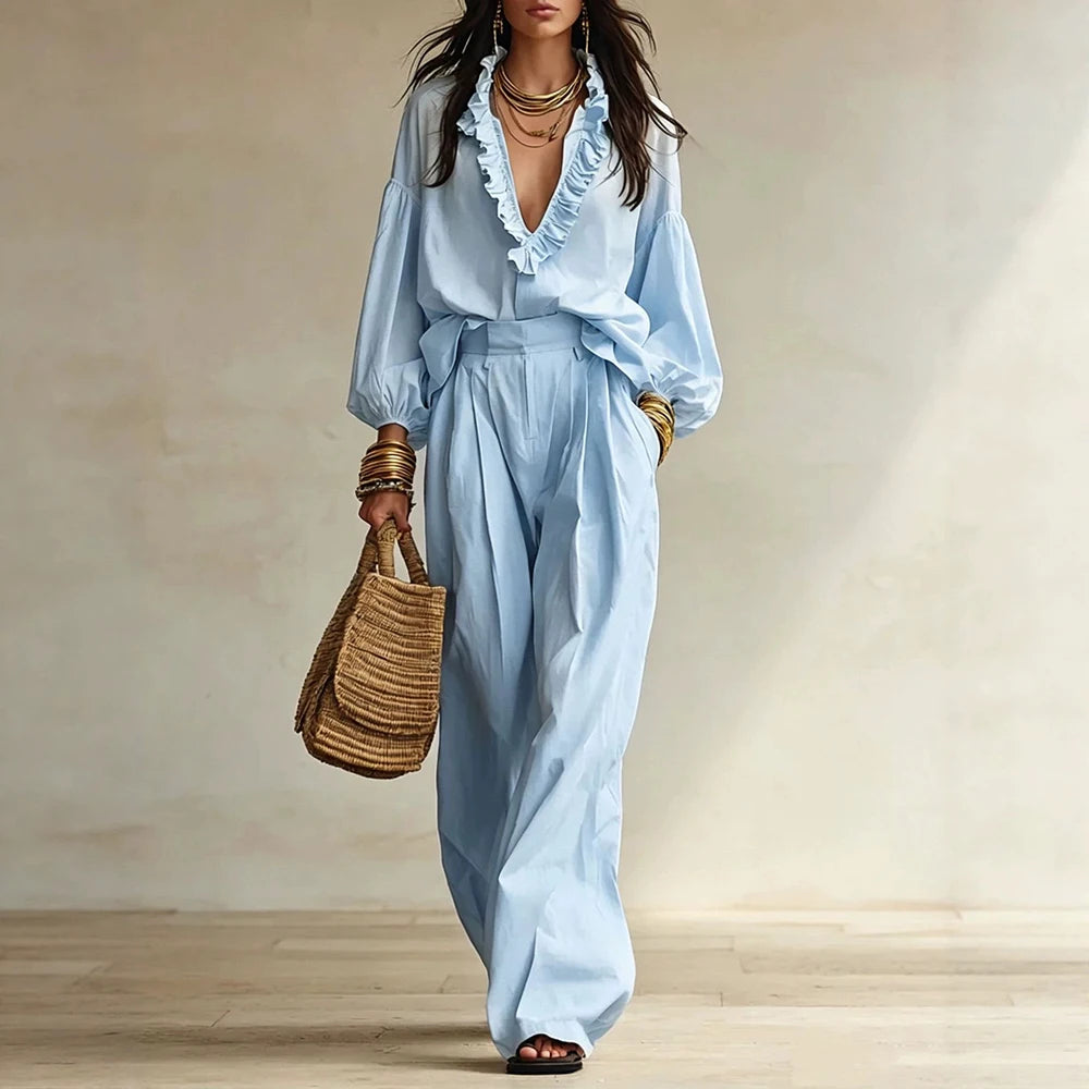 Ainsley Elegant Ruffle Trouser Set