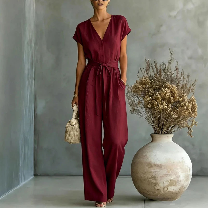 Kyrella Linen V Neck Jumpsuit