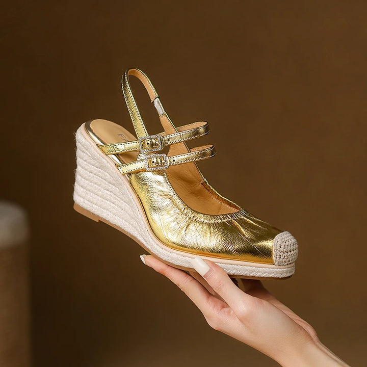 Rosalie Metallic Wedge Sandals