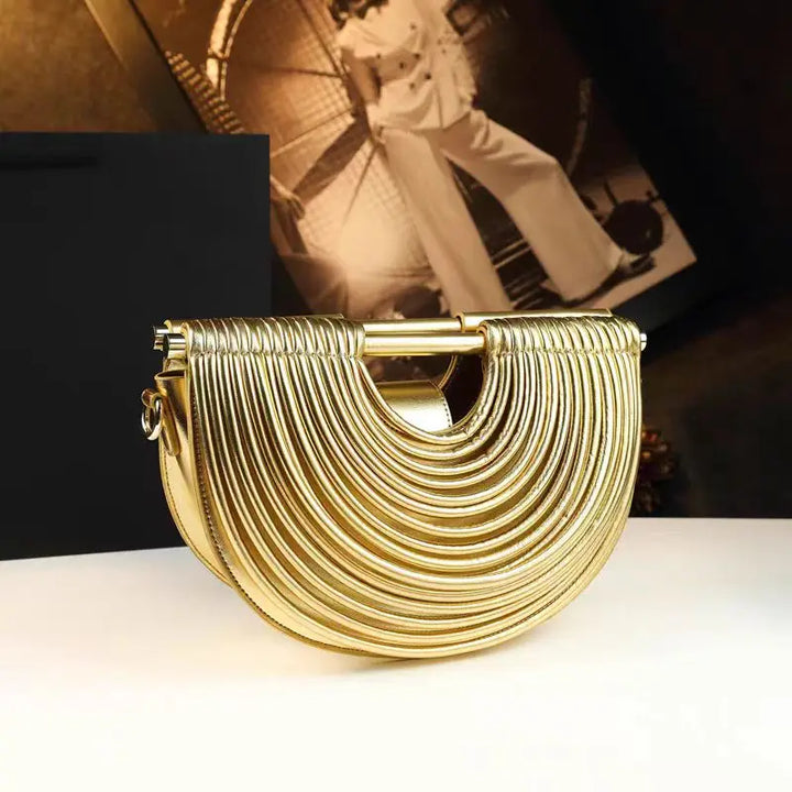 Celeste Metallic Woven Crescent Shoulder Bag