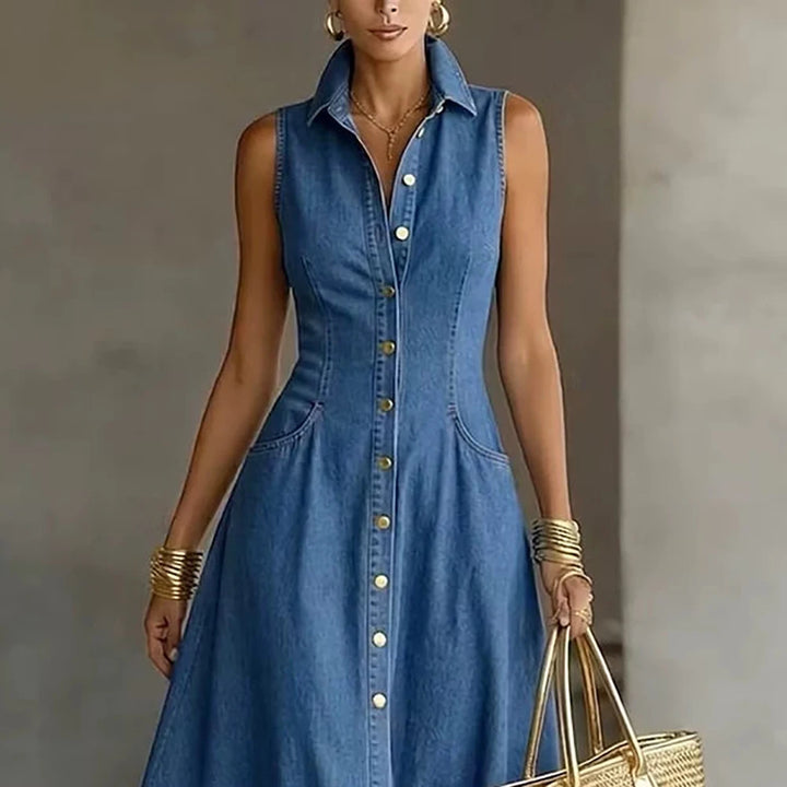 Elodie Ruffle Denim Midi Dress