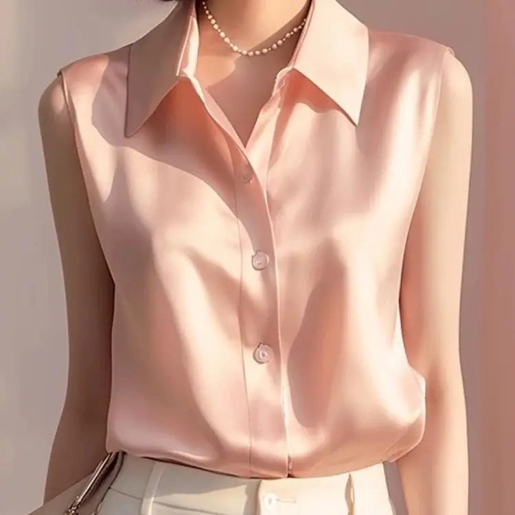 Keanne Sleeveless Satin Blouse Shirt