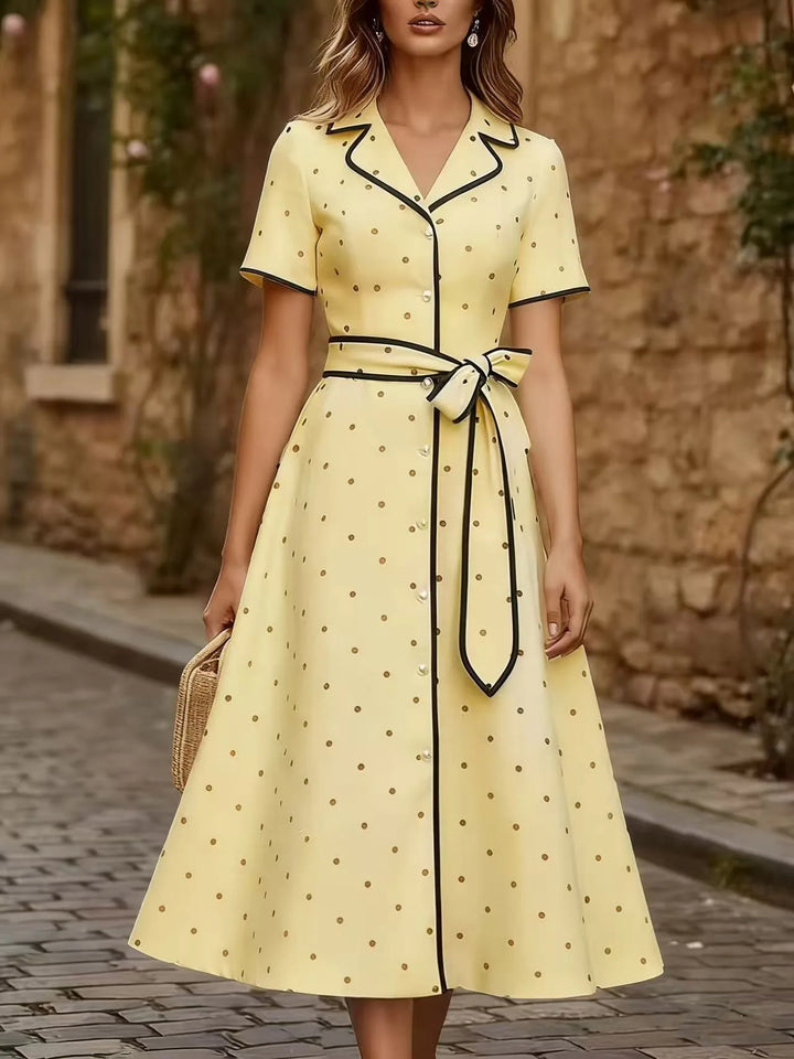 Evangeline Elegant French Polka Dot Midi Dress