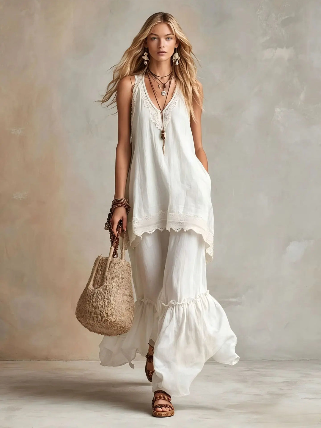 Vangie Ruffle Hem Two Piece Set