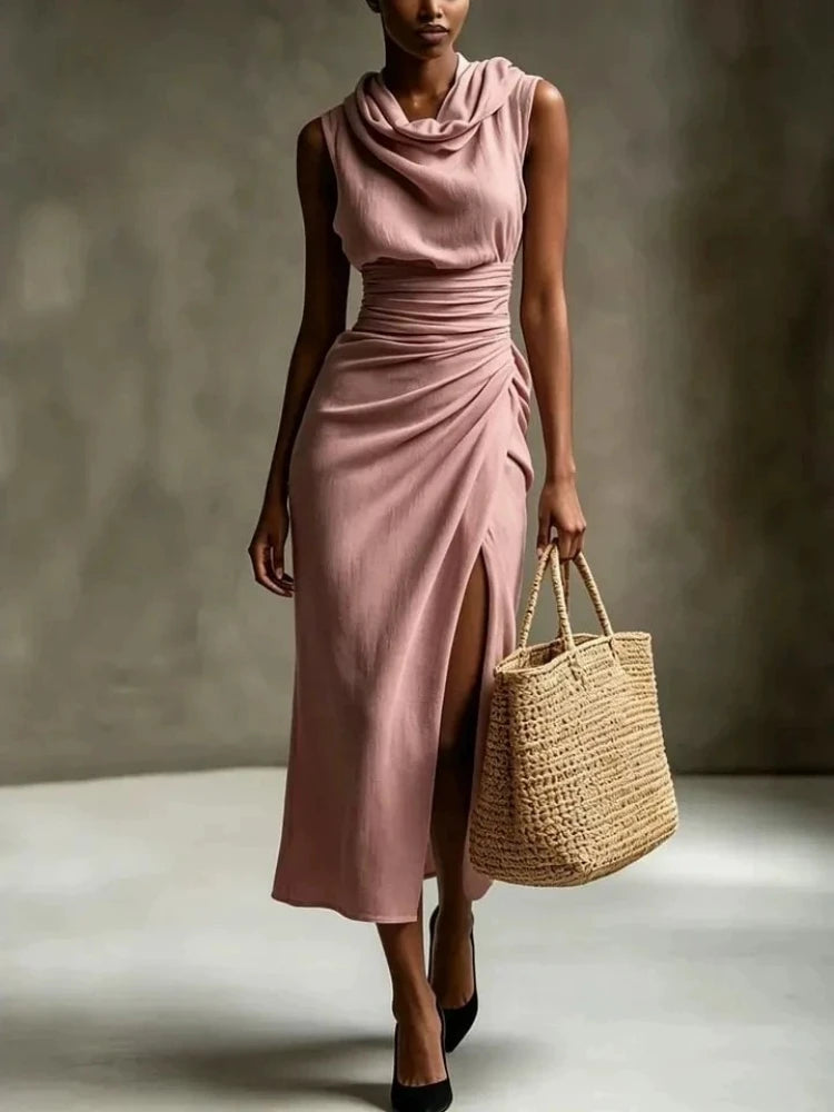 Atasha Ruched Scarf Neck Maxi Dress