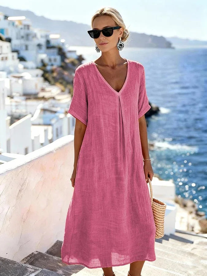 Maren Relaxed V Neck Summer Midi Dress