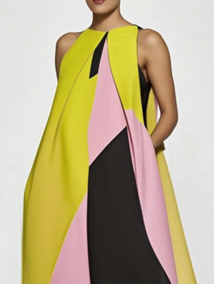 Scarlett Pleated Color Block Maxi Dress