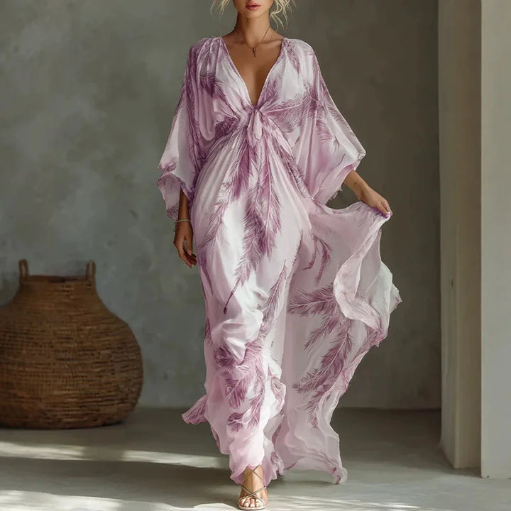Isadora Feather Print Maxi Dress