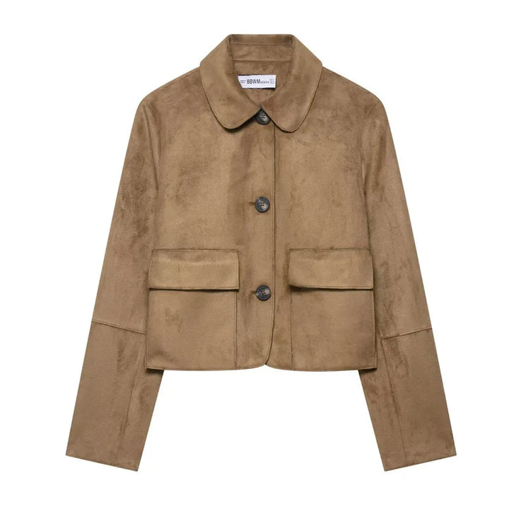 Khaki suede jacket front view