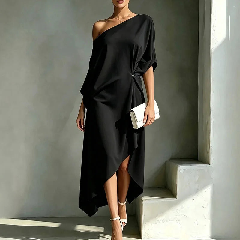 Alessia Elegant Asymmetrical Midi Dress