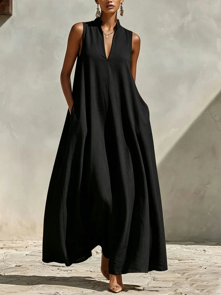Mia Linen V-Neck Pocket Maxi Dress