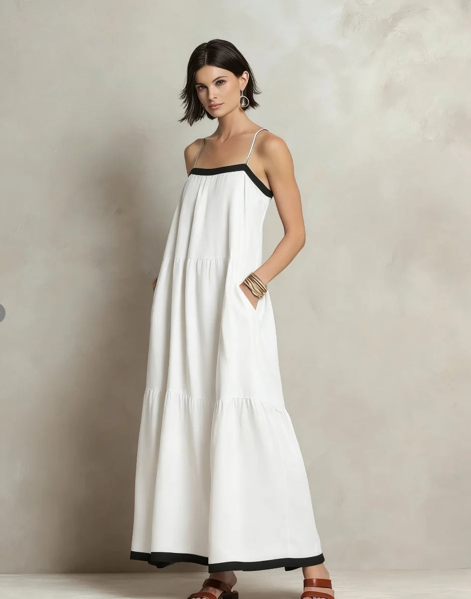 Iris Bohemian Spaghetti Strap Linen Maxi Dress