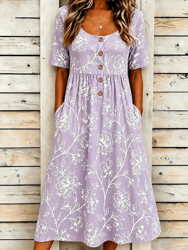 Elowen Boho Floral Button Midi Dress