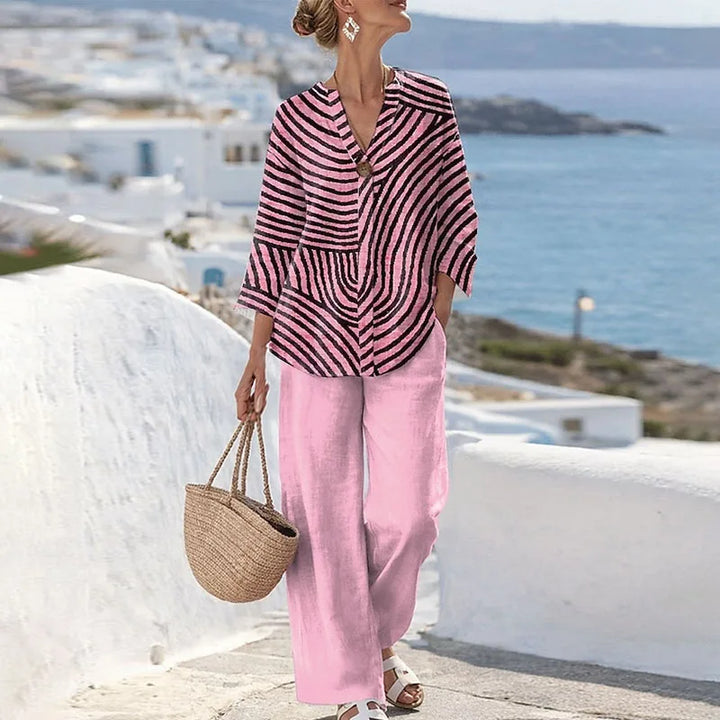 Zoey Printed Blouse and Trousers Set