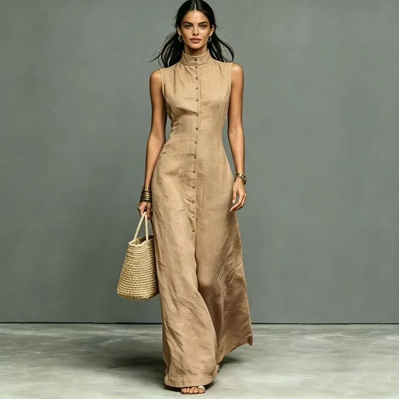 Jennie Stand Collar Sleeveless Maxi Dress