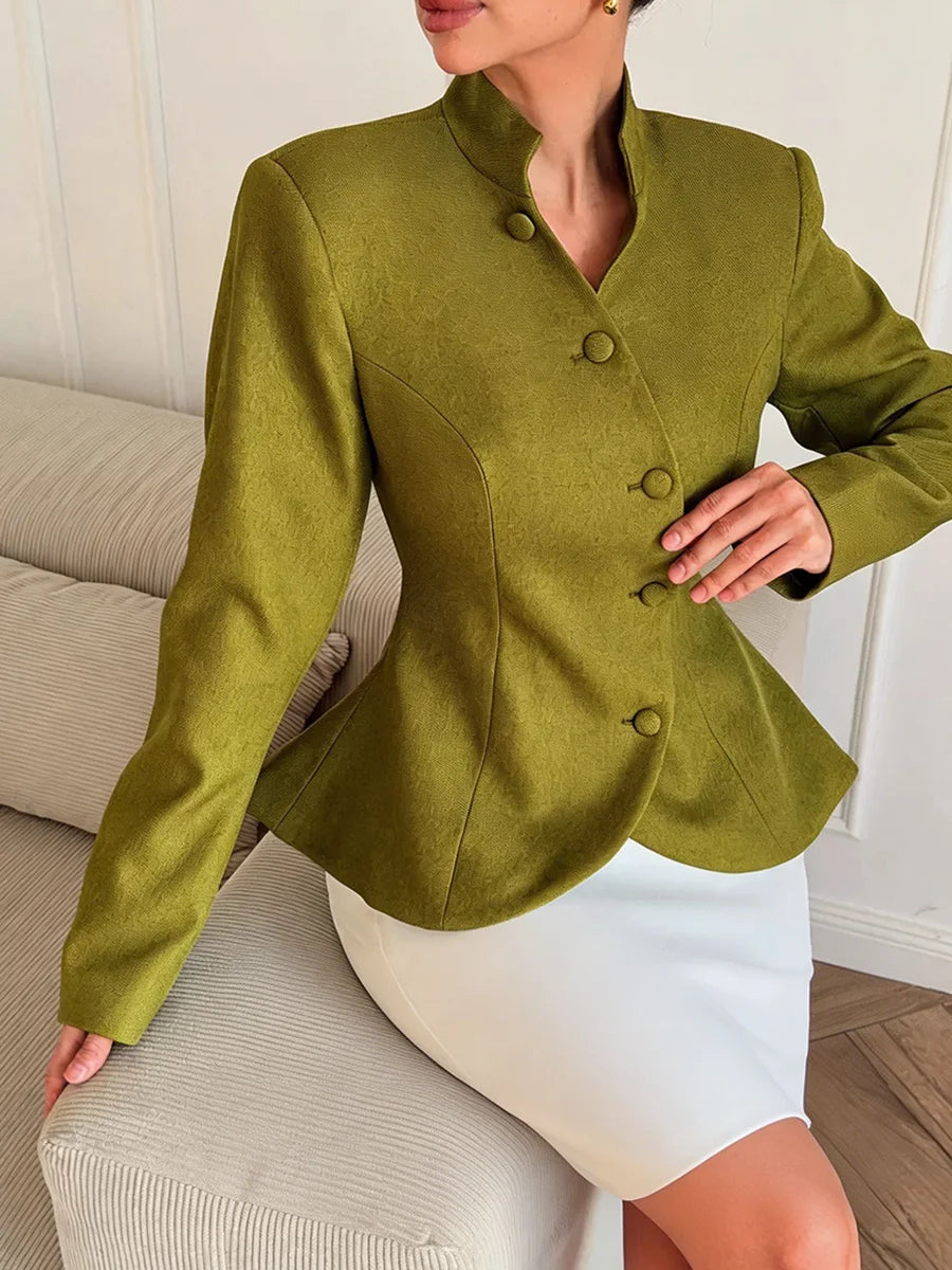 Simona Cinched Stand Collar Blazer