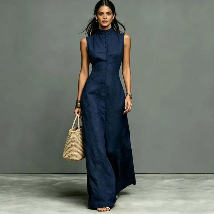 Jennie Stand Collar Sleeveless Maxi Dress