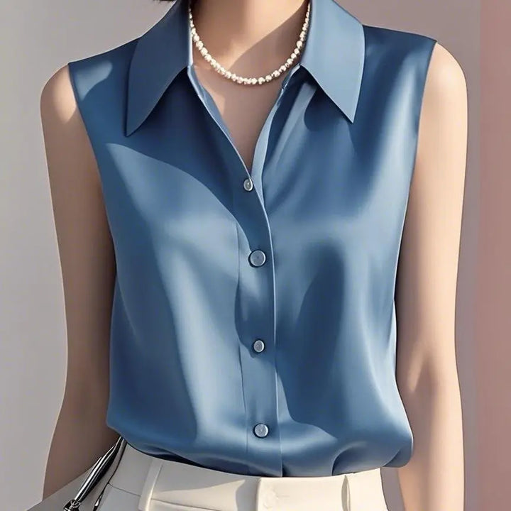 Keanne Sleeveless Satin Blouse Shirt