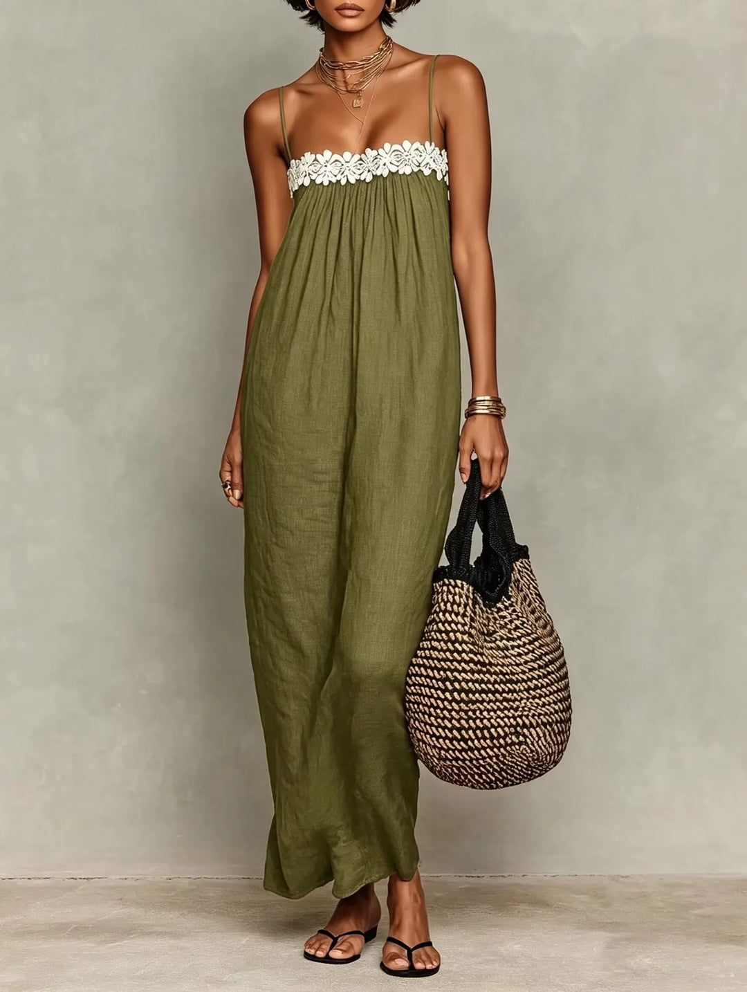 Zaria Contrast Trim Elegant Maxi Dress