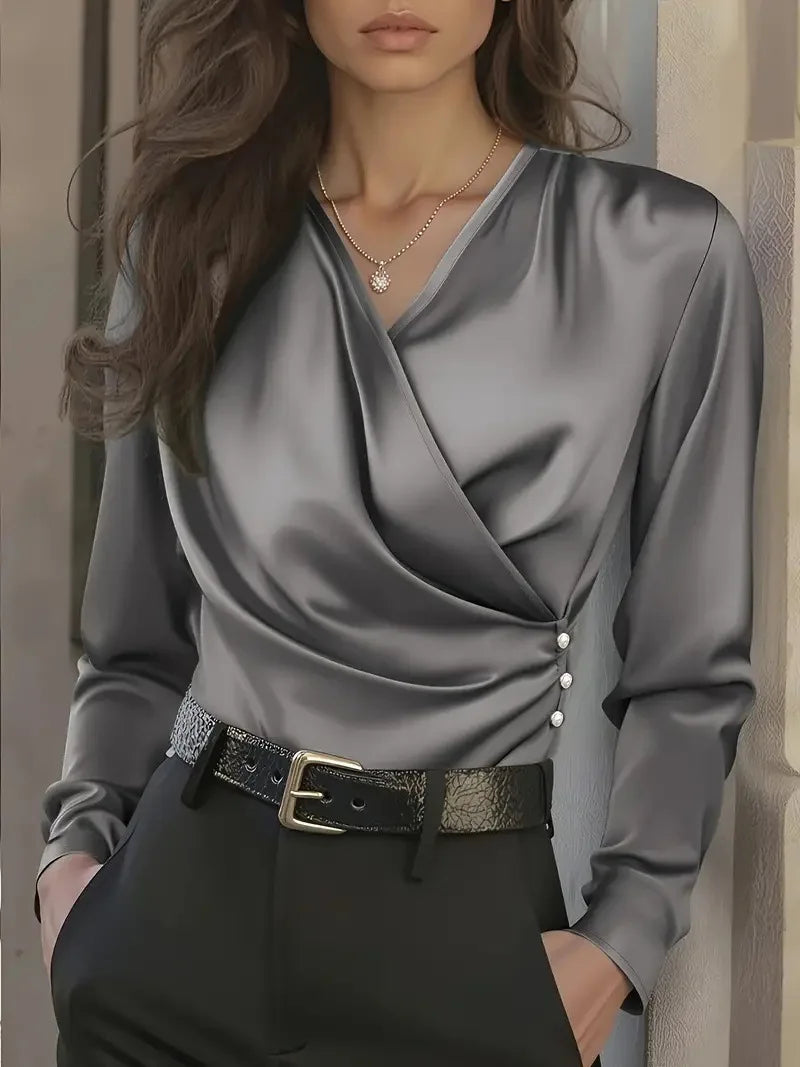 Colette Elegant Draped Satin Blouse